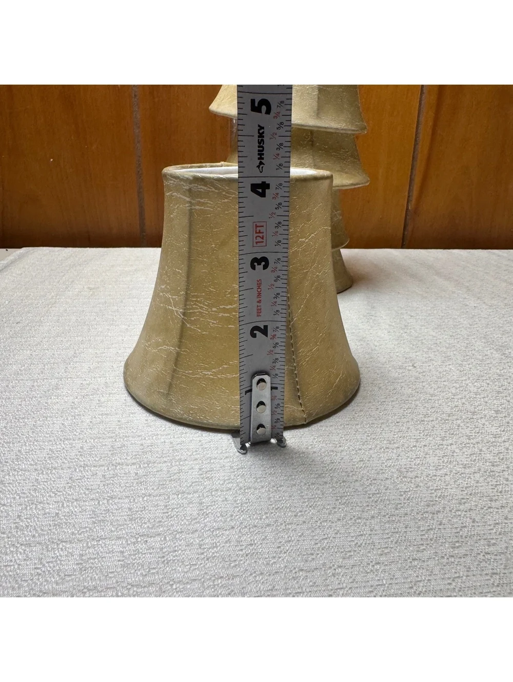 Small Beige Faux Leather Bell Lamp Shade 5 Inch Clip On Vintage Style